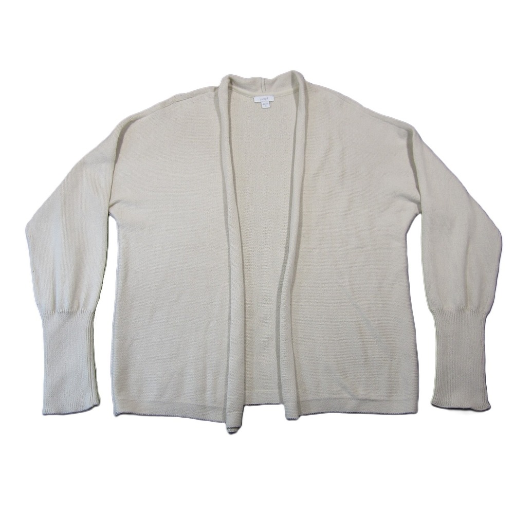 Pure Jill Open Front Cardigan L Tall Cream Ribbed Cuff Soft Cotton Minimalist